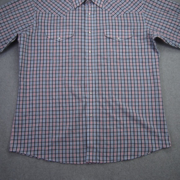 PANHANDLE SLIM Shirt Mens 17/35 Blue Pink Plaid‎ Pearl Snap Long Sleeve Western - Picture 5 of 16